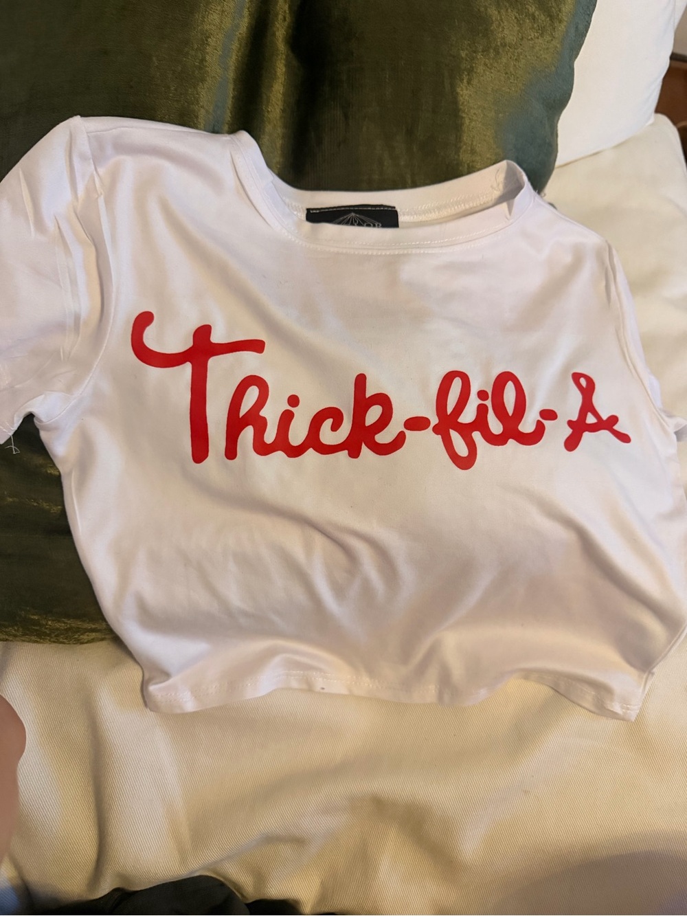 Thick-fil-A White Crop Tee with Red Script